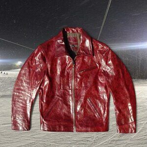 Vintage Burgundy Leather Jacket • Belted Back • Zip...